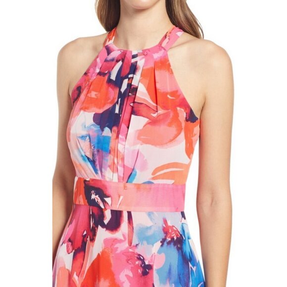 💕ELIZA J💕 Halter Neck Maxi Dress ~ Bold Watercolor Abstract Floral Print 8 NWT - Picture 3 of 16
